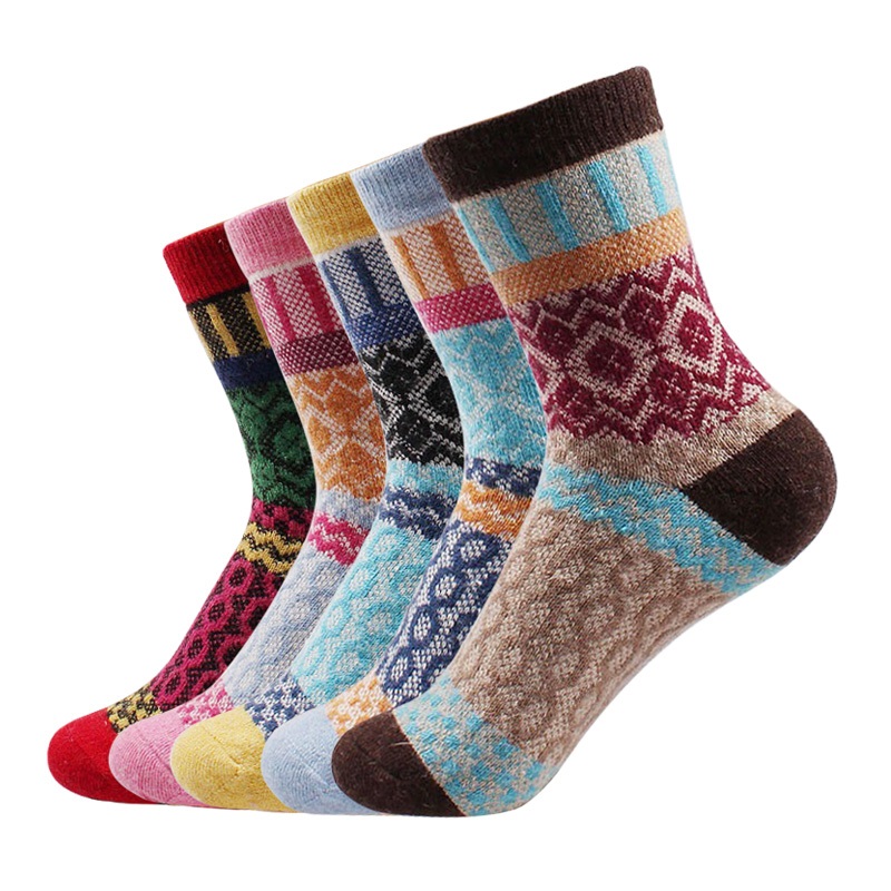 5 Pairs Colorful Wool Thermal Women’s Socks Set