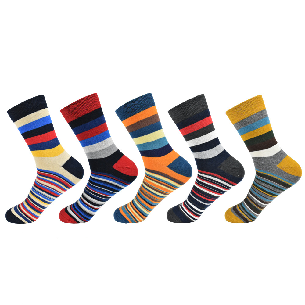 5 Pairs Colorful Striped Men’s Socks Set